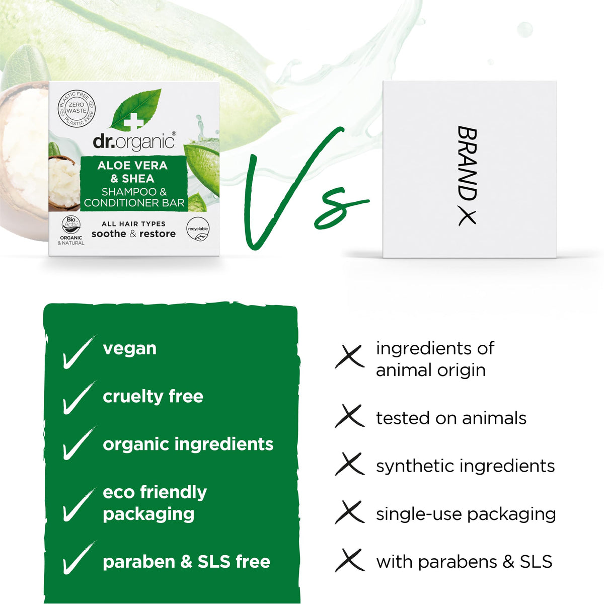Dr Organic Aloe Vera & Shea Shampoo Conditioner Bar 75g Soothe & Restores