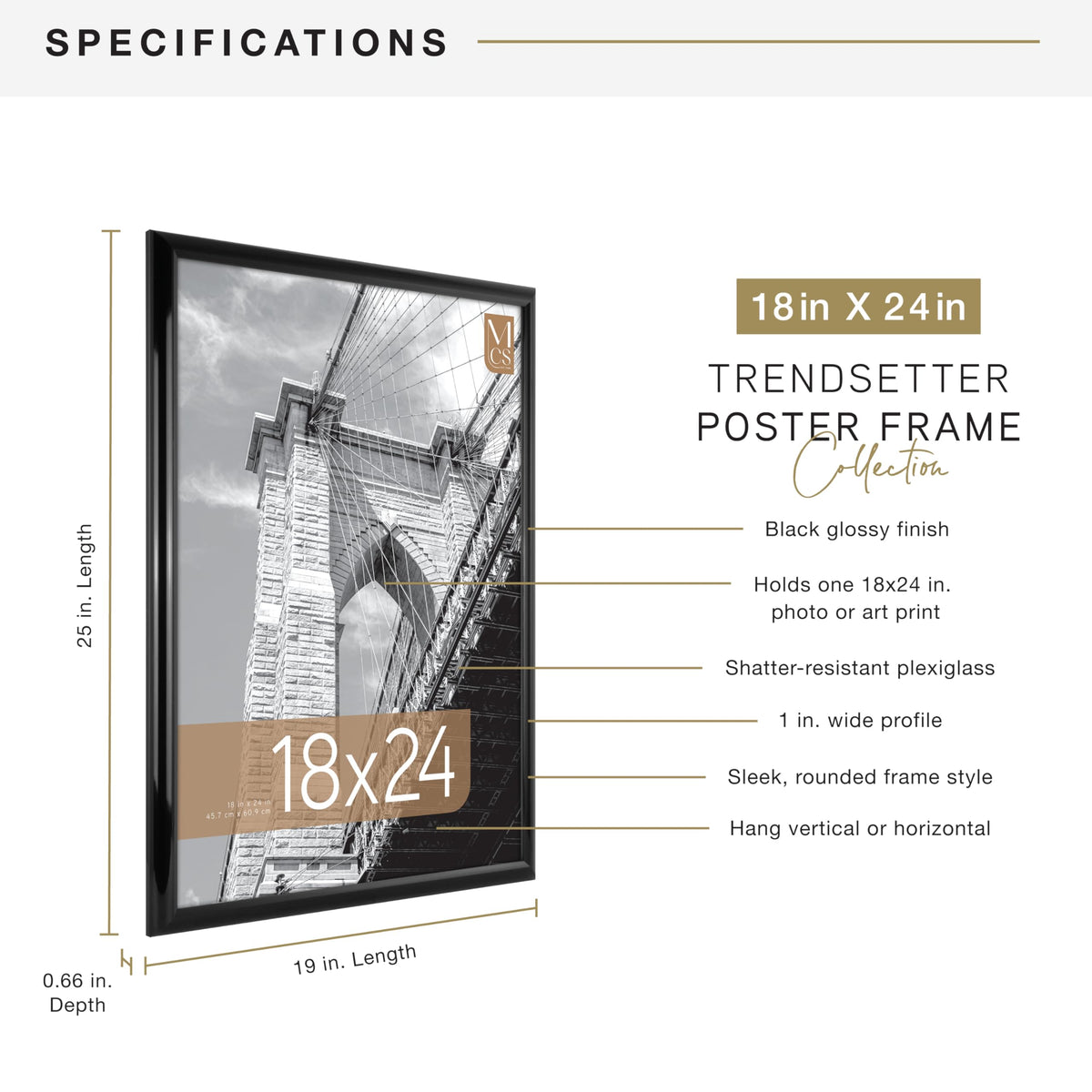 MCS Trendsetter 18x24 Poster Frame Black High-Gloss