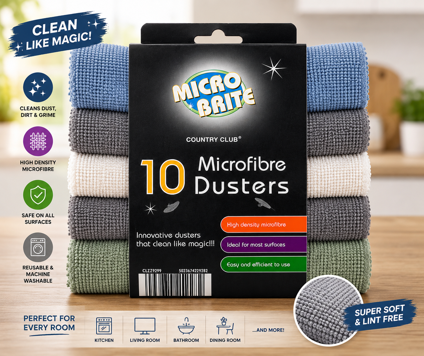 Micro Brite Microfibre Dusters 10Pack, Soft Lint-Free Cleaning Cloths