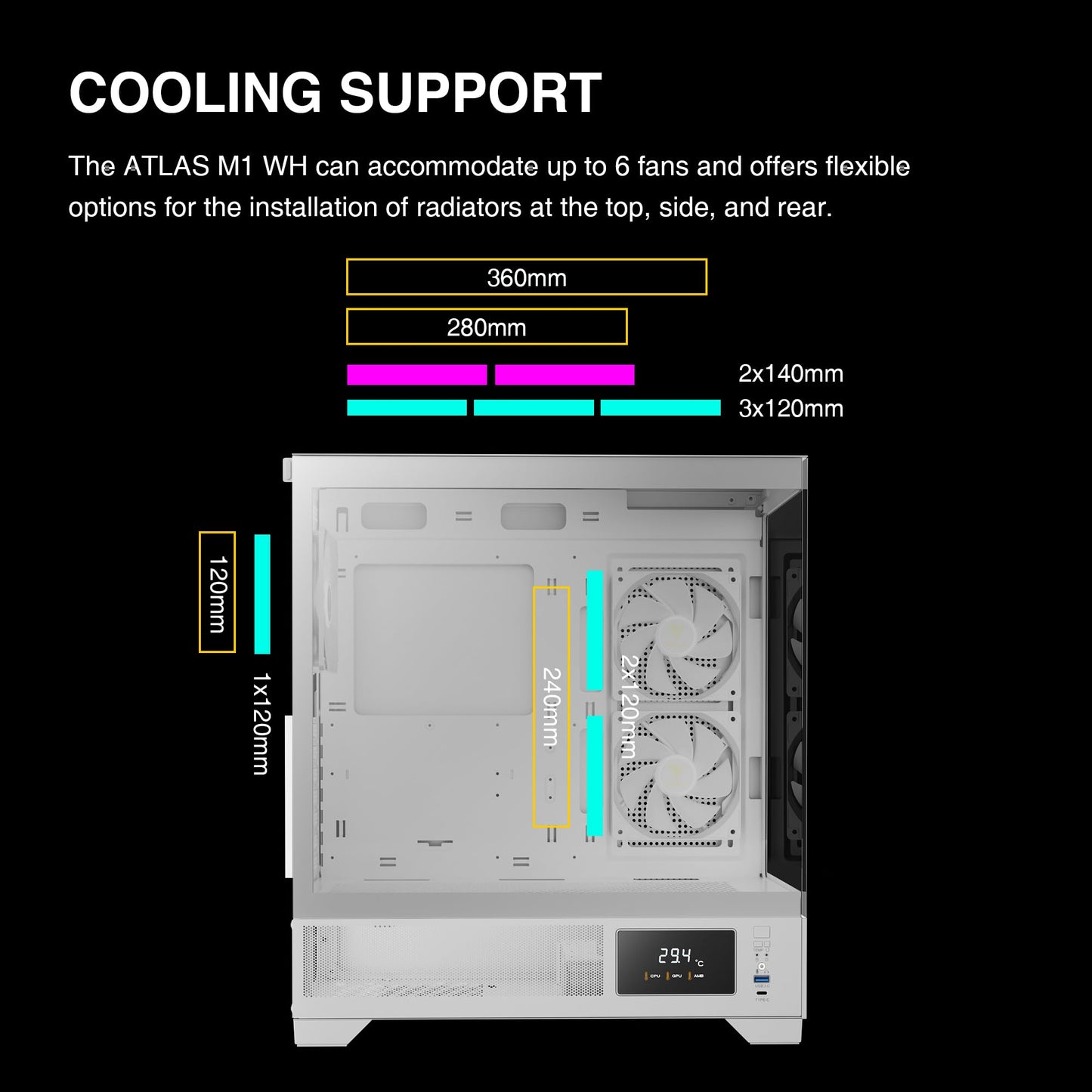 GAMDIAS ATLAS M1 WH Gaming ATX Mid Tower PC Case White