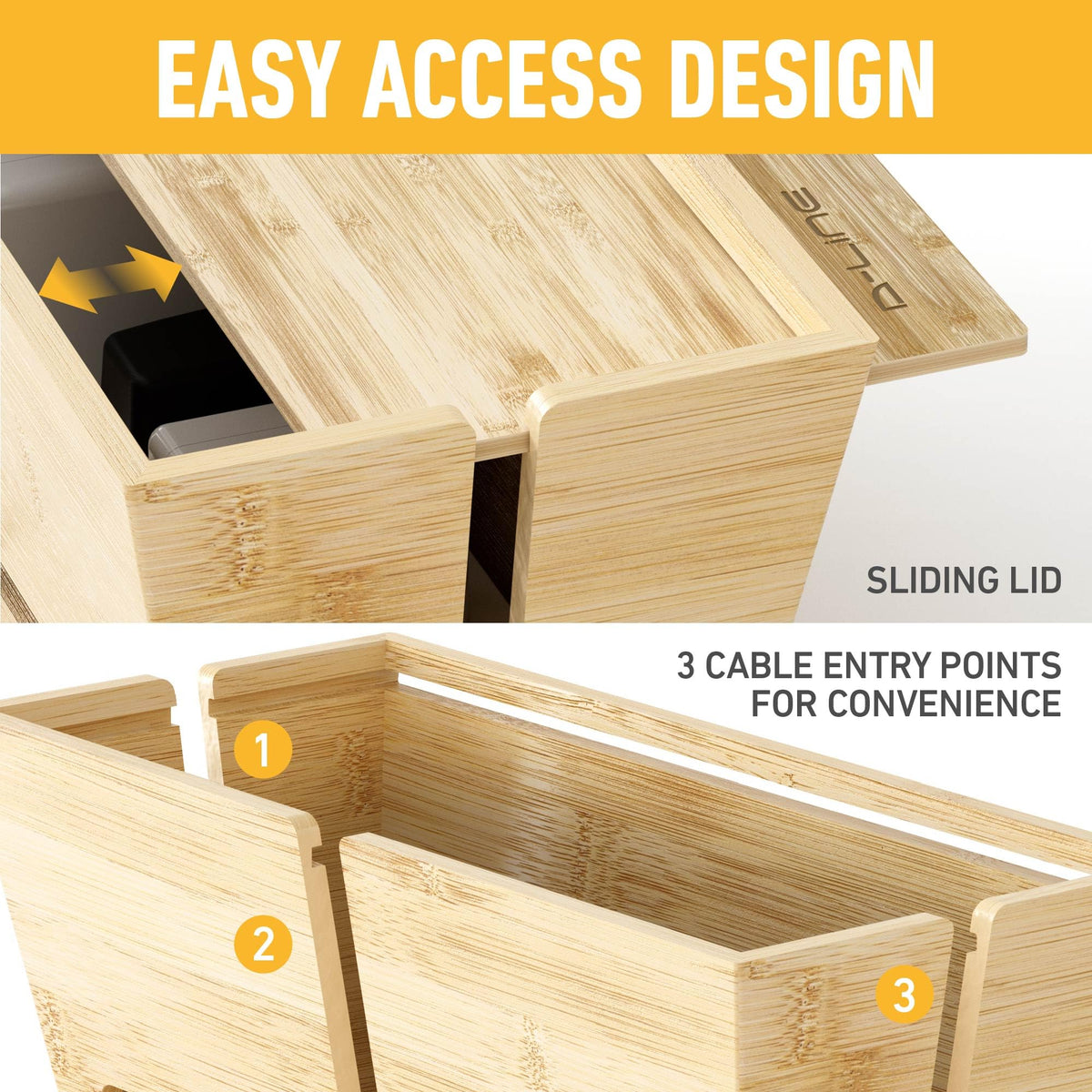 Bamboo Cable Tidy Box - Eco-Friendly Natural Wire Organiser with Lid