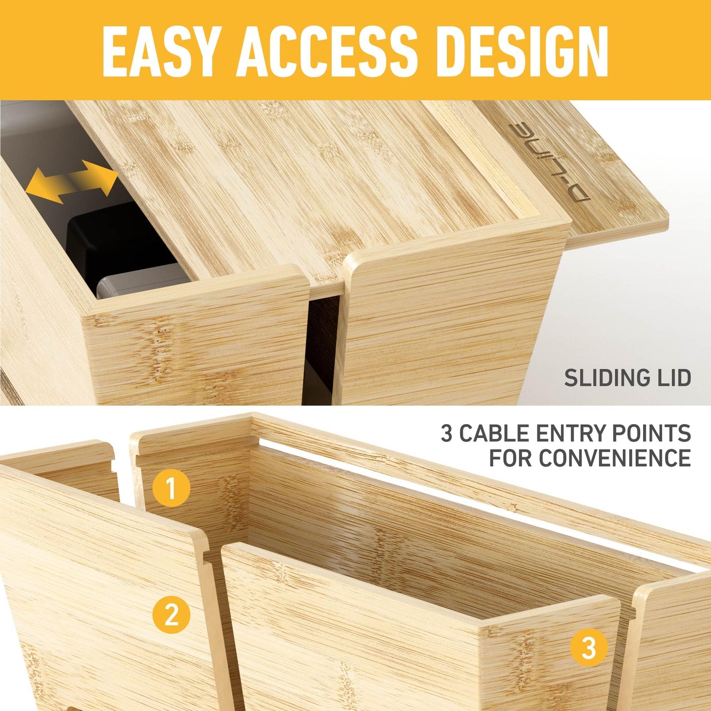 Bamboo Cable Tidy Box - Eco-Friendly Natural Wire Organiser with Lid