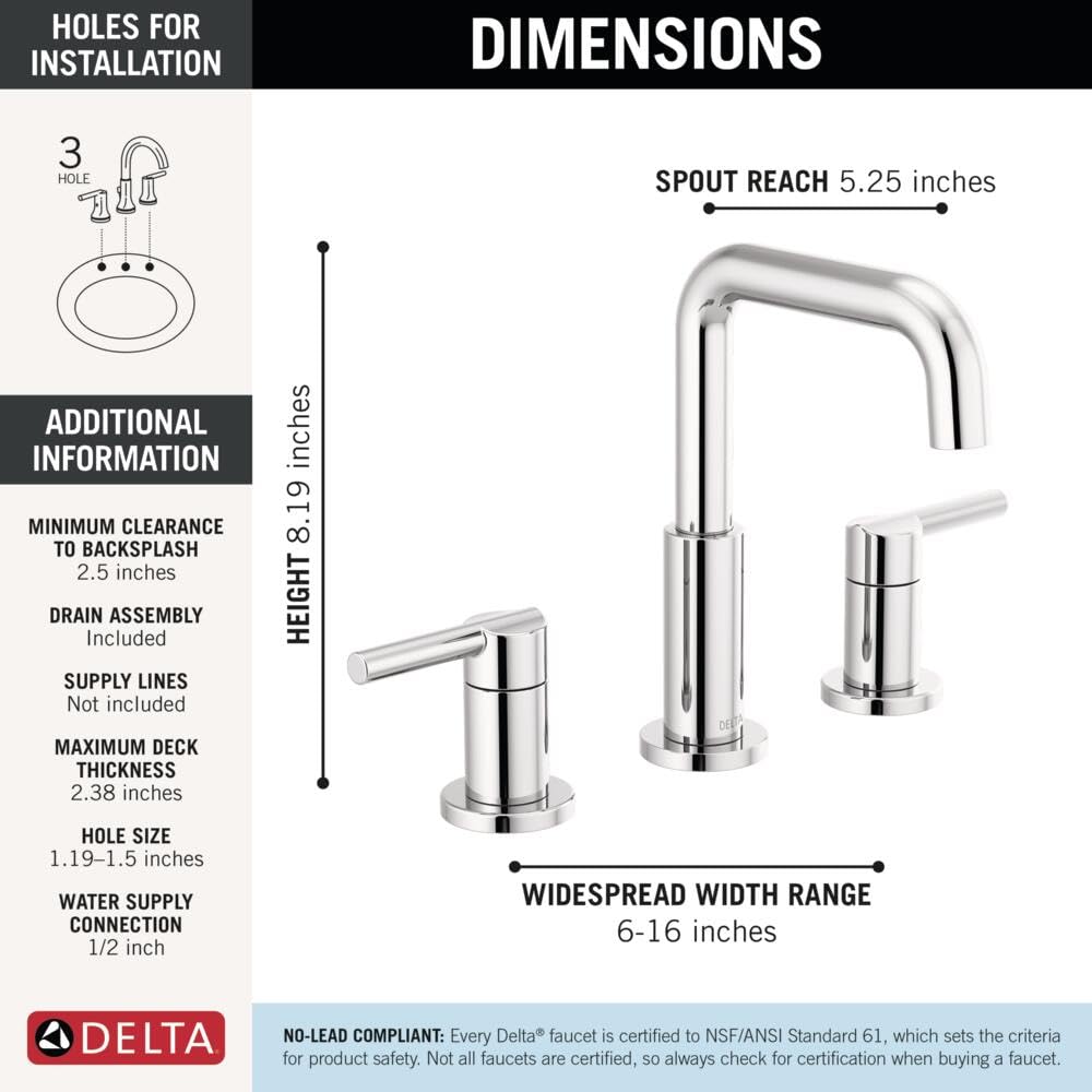 Delta Nicoli Widespread Bathroom Faucet Chrome 3 Hole Sink with 2 Handles