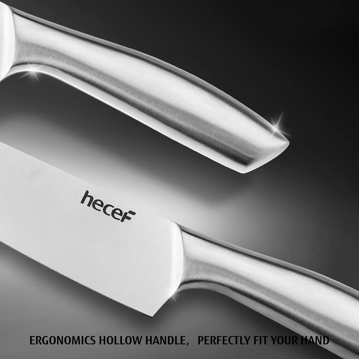 hecef Premium Kitchen Knife Set of 5 - Chef, Bread, Santoku & Paring Knifes
