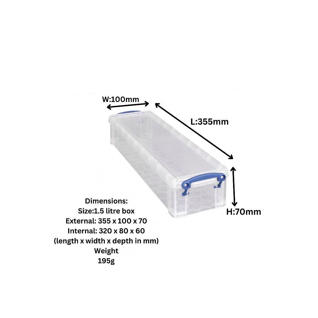 Really Useful Box 1.5 Litre Clear Plastic Storage Container 4x Pack with Clip Handles