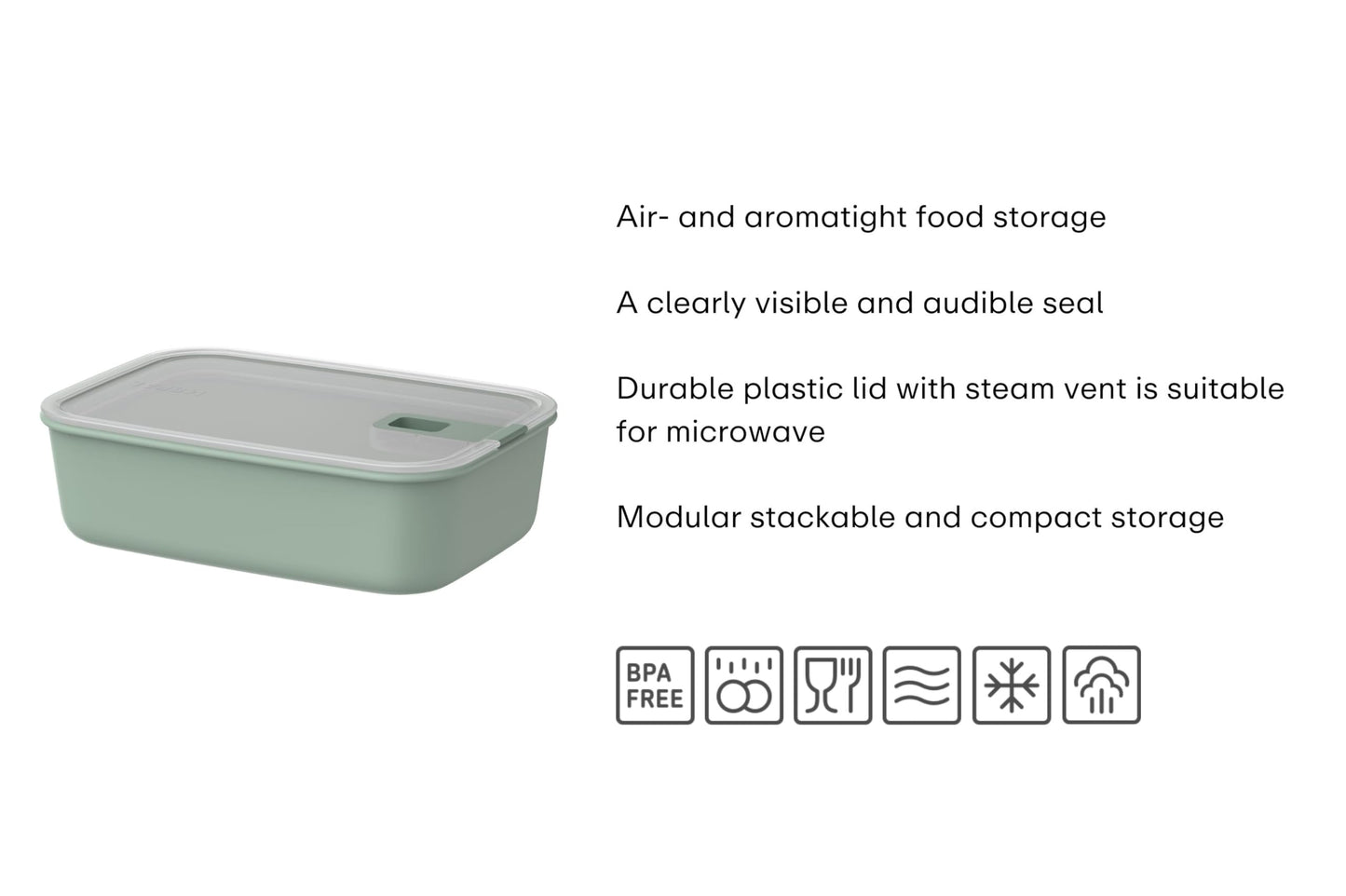 Mepal EasyClip Food Container 1500ml Airtight and Leakproof - Nordic Green Sage