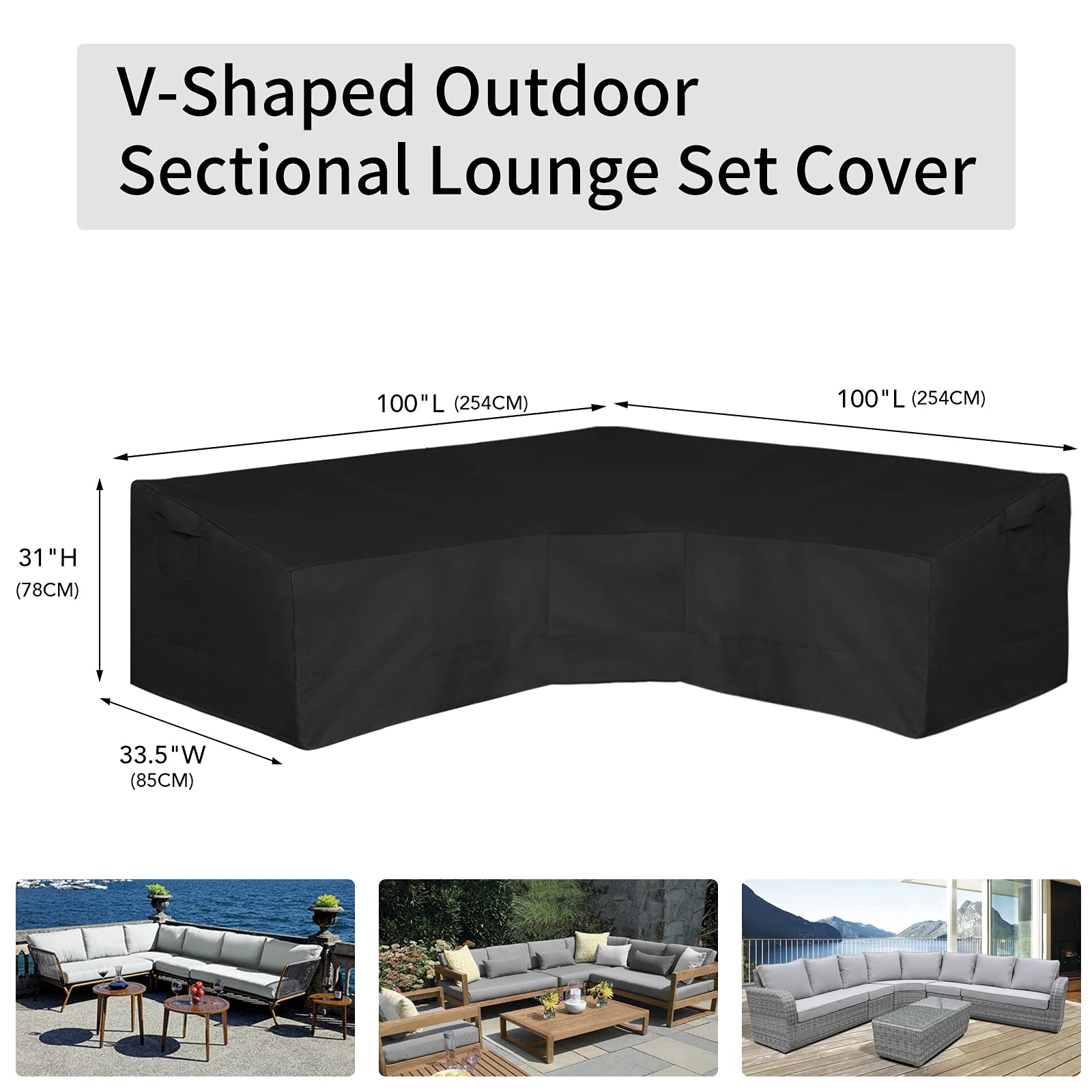 Black V-Shaped Sectional Sofa Cover Waterproof Heavy Duty 100"x100"