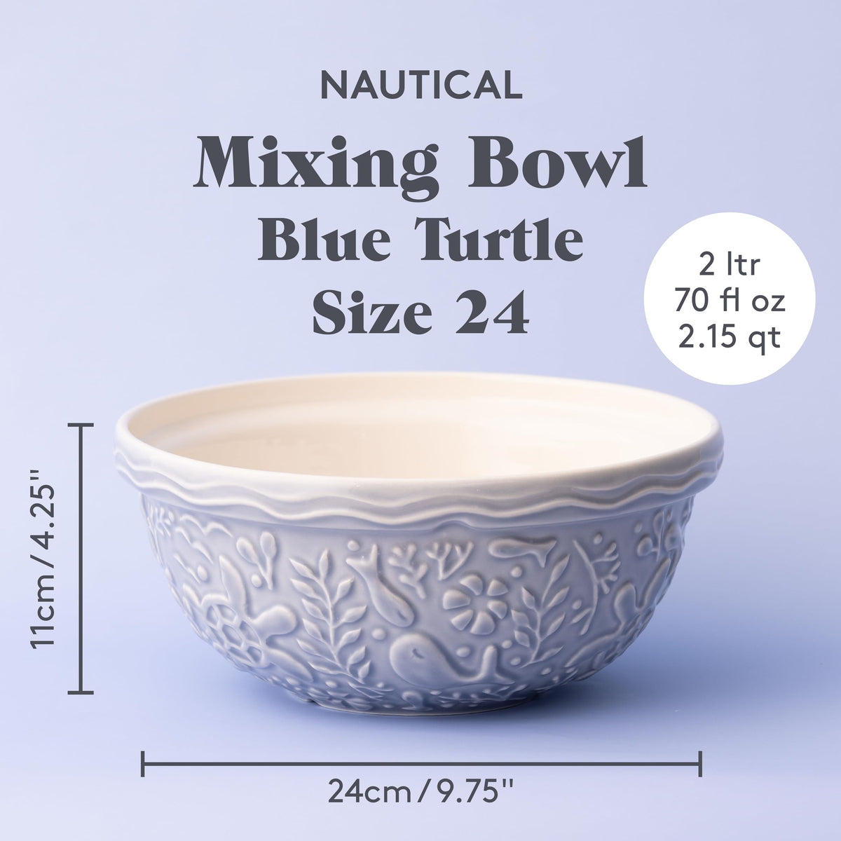 Mason Cash 2 Litre Nautical Mixing Bowl Light Blue Earthenware Sealife Design