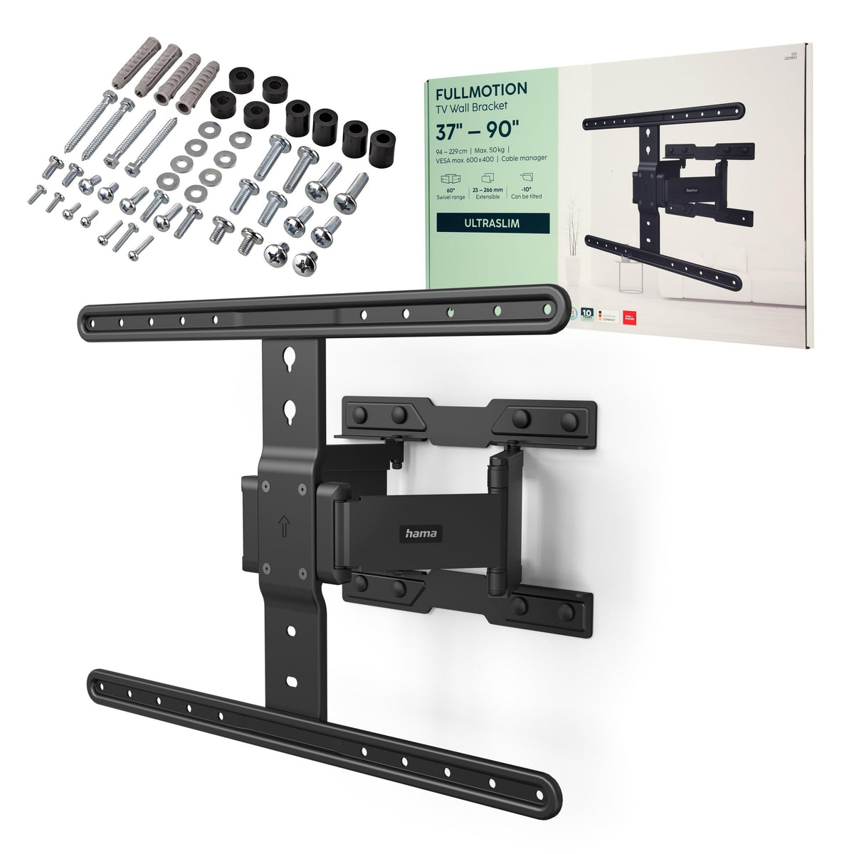 Hama FULLMOTION Ultraslim TV Wall Mount 90 Inch 400x600cm Black
