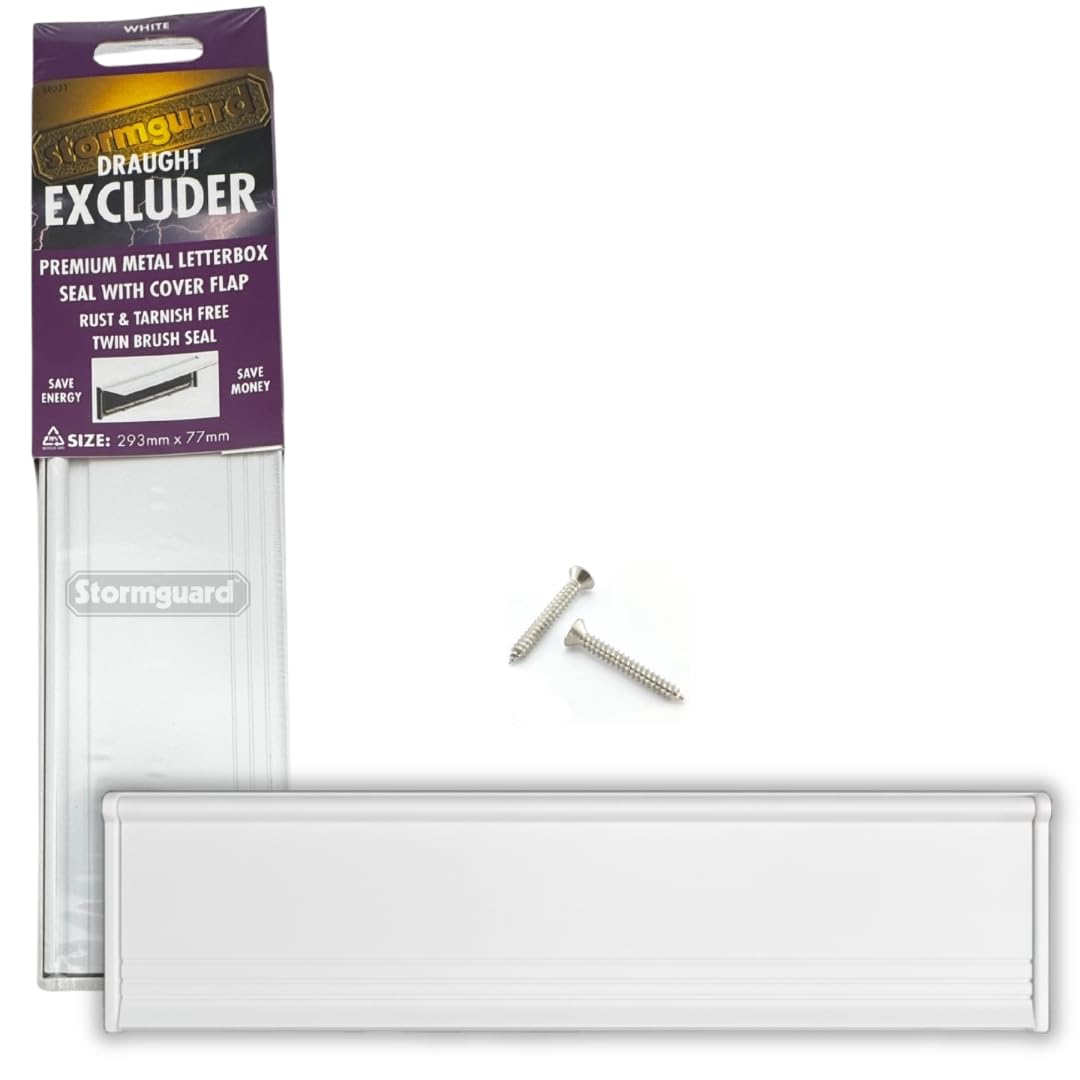Stormguard Letter Box Cover Internal External with Draught Brush & Flap - White