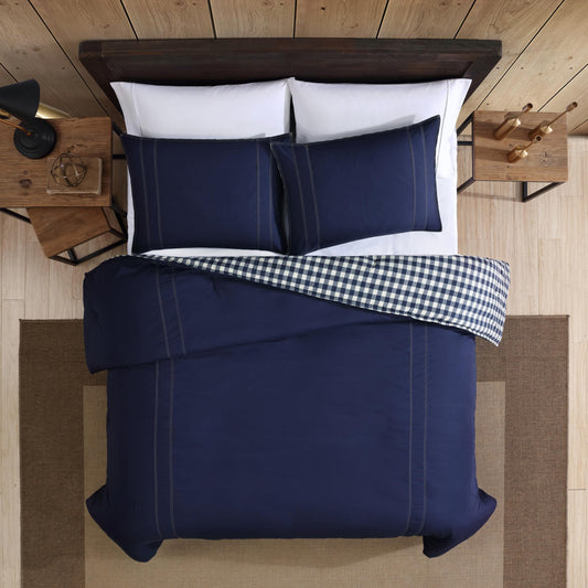 Eddie Bauer Kingston Reversible Comforter Set Full/Queen Navy