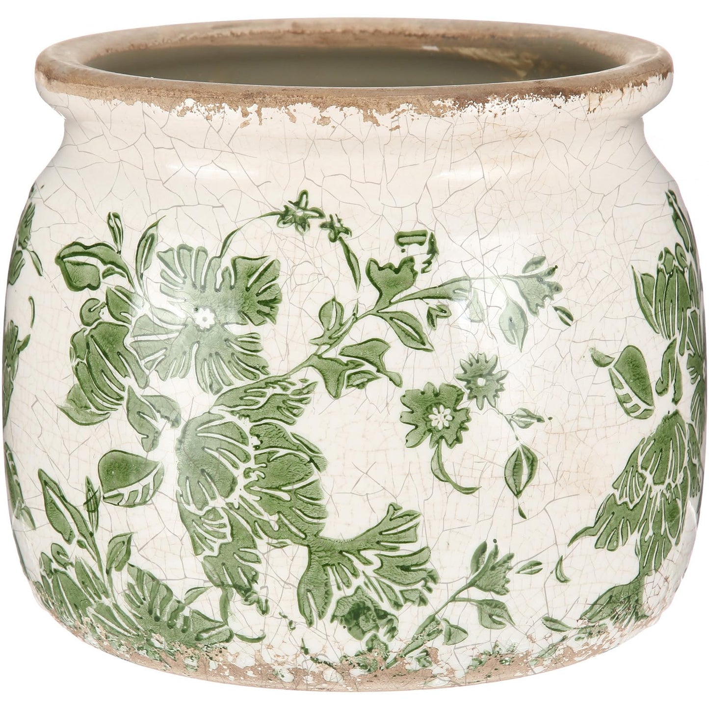 Vintage Large Ceramic Planter Pot Beige Green Flower Vase