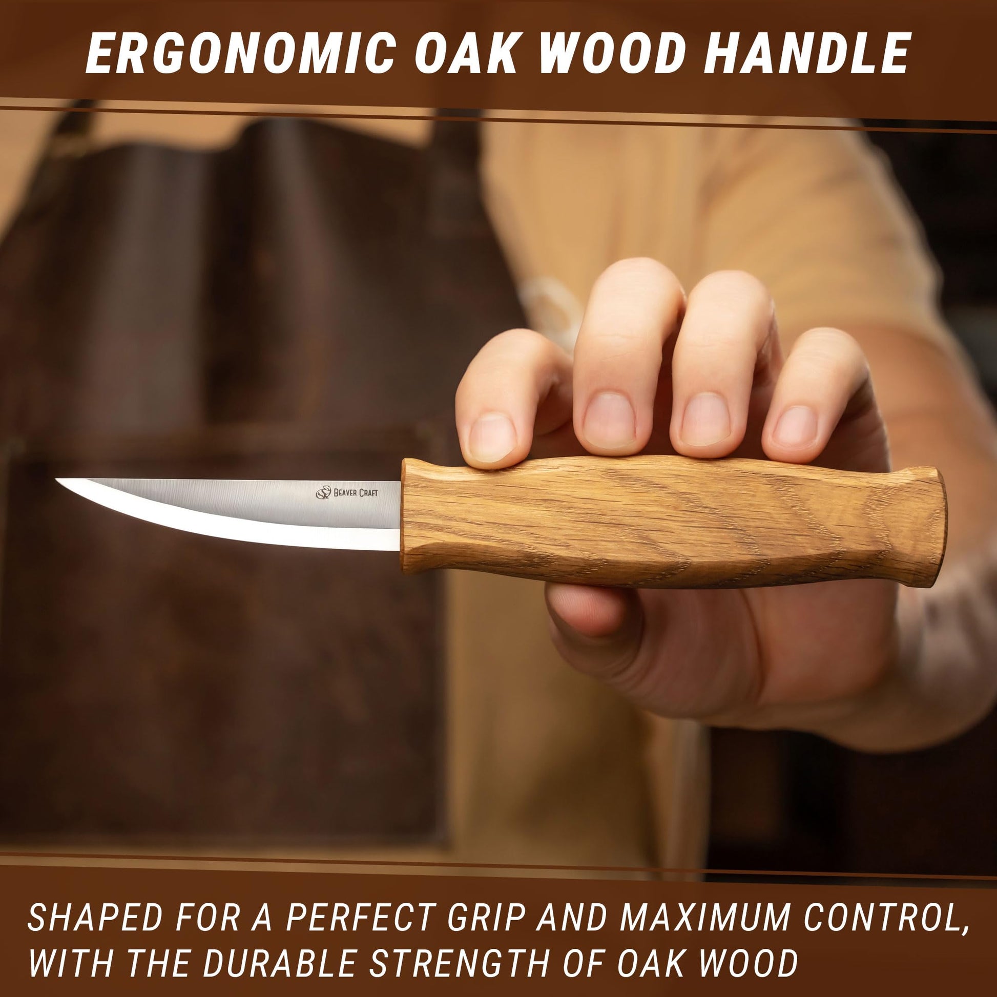 BeaverCraft Wood Carving Sloyd Knife C4s 8 cm - Whittling Knife with Leather Sheath for Carvers - Chip Wood Carving Tools for Beginner and Profi