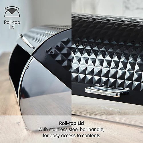 Morphy Richards 978050 Roll Top Bread Bin Stainless Steel Black