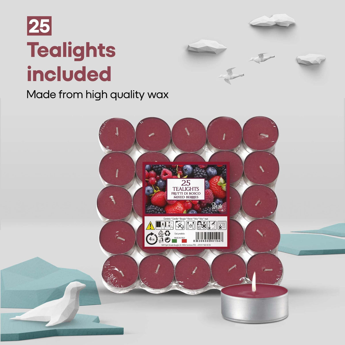 Price's Candles Petali Mixed Berries Scented Tealights 25 Pack, 4-5 Hour Burn Time