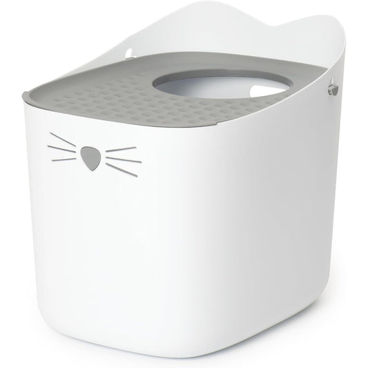 Catit Pixi Hooded Cat Litter Box - White Top Opening Tray for Indoor Cats