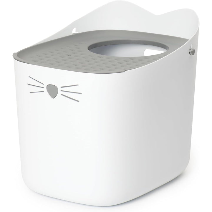 Catit Pixi Hooded Cat Litter Box - White Top Opening Tray for Indoor Cats