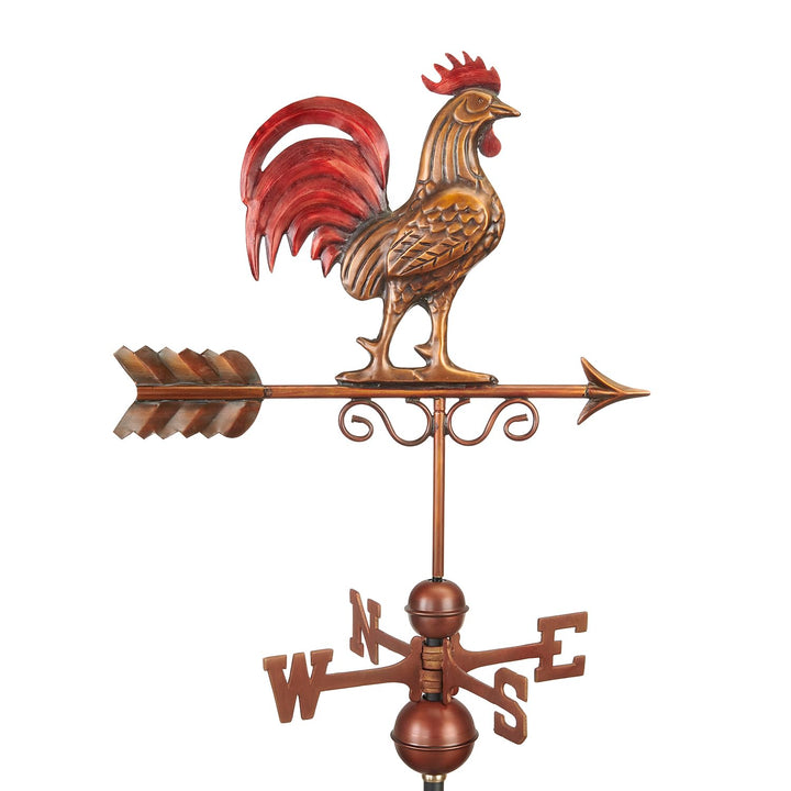 Red Rooster Weathervane Pure Copper Hand Finished Decorative Rooftop Compass