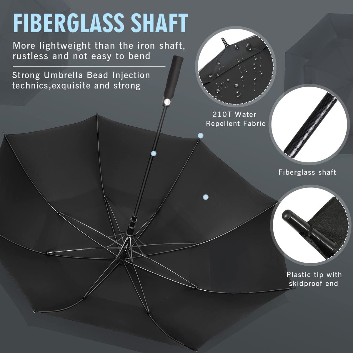 Sports Golf Umbrella Large 68 Inch Heavy-Duty, Windproof & Rainproof in Black 
