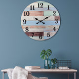 Rustic 23" Wall Clock in Wood Blue Vintage Coastal Style Design