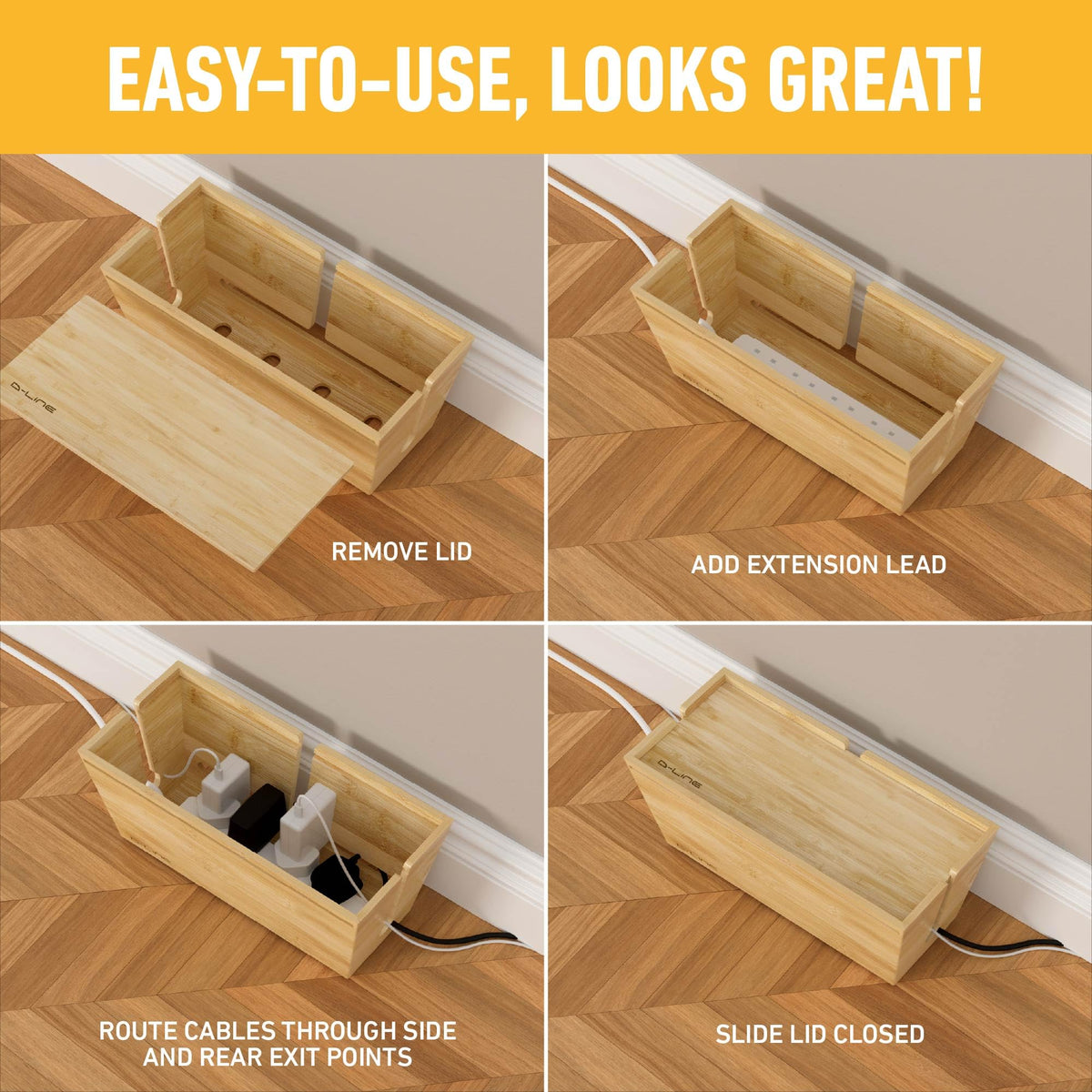 Bamboo Cable Tidy Box - Eco-Friendly Natural Wire Organiser with Lid