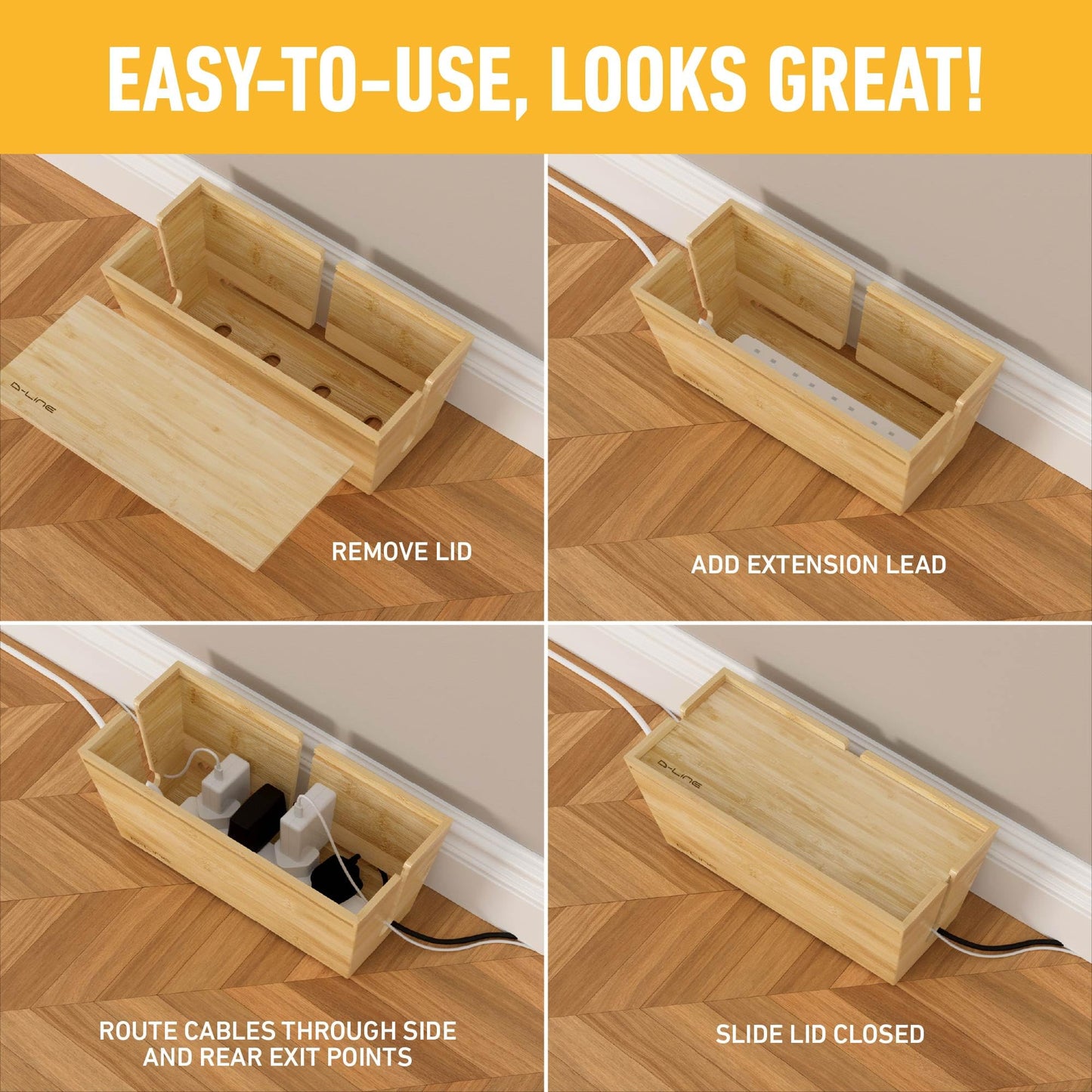 Bamboo Cable Tidy Box - Eco-Friendly Natural Wire Organiser with Lid