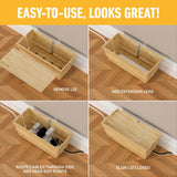 Bamboo Cable Tidy Box - Eco-Friendly Natural Wire Organiser with Lid