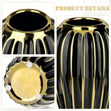 Black & Gold Ceramic Vase 9.8" Modern Ribbed Decorative Flower Vase