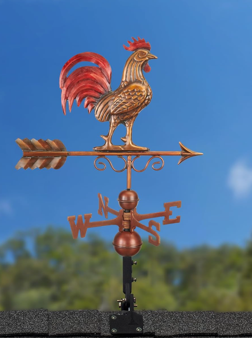 Red Rooster Weathervane Pure Copper Hand Finished Decorative Rooftop Compass