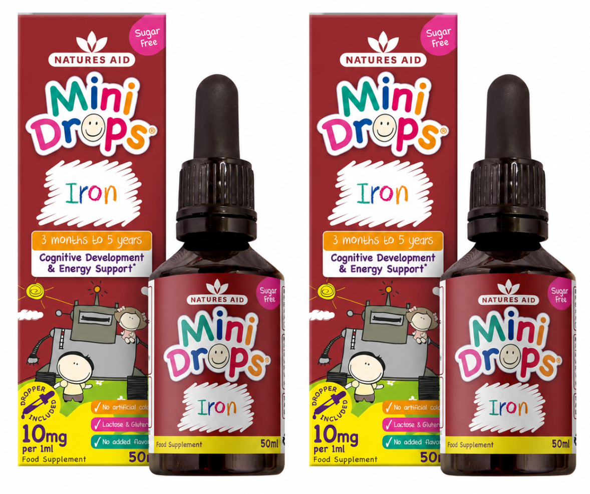 Natures Aid Mini Drops Iron Supplement for Kids 50ml 2x Pack Bundle