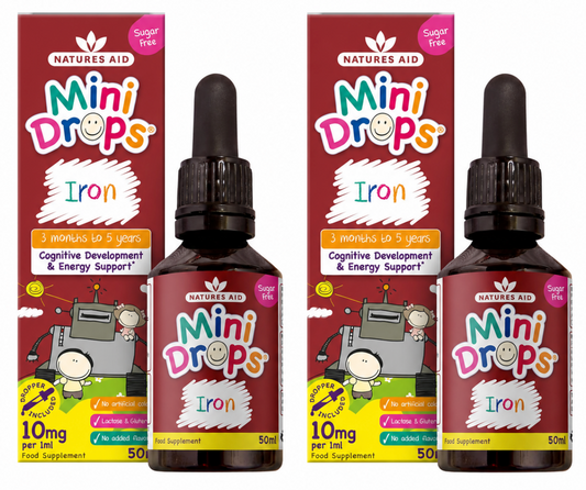 Natures Aid Mini Drops Iron Supplement for Kids 50ml 2x Pack Bundle