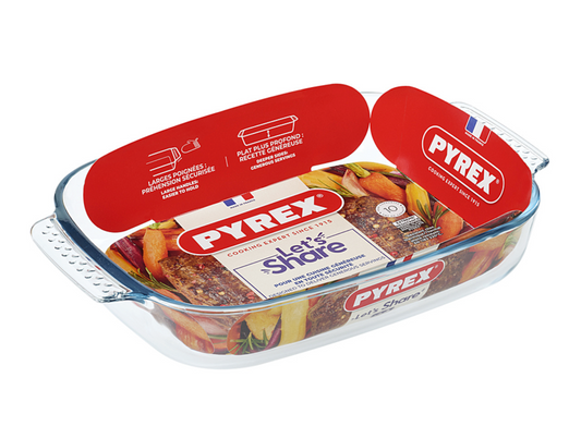 Pyrex Rectangular Classic Roaster Glass Dish 35 x 23cm Easy Grip Handles