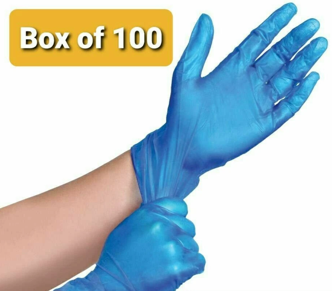 Vinyl Gloves Powder Free Disposable Extra Strong Box of 100 Size: Medium / Blue