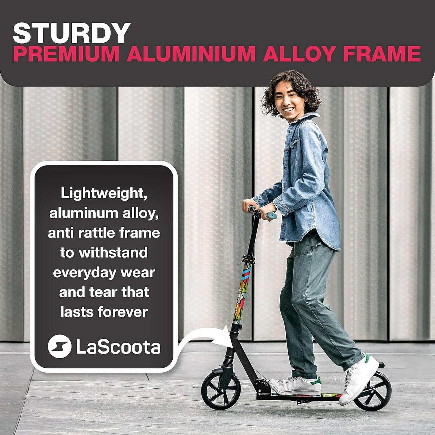 LaScoota Kick Scooter Foldable & Adjustable for Kids/Teens/Adults - Retro (Imperfect Box)