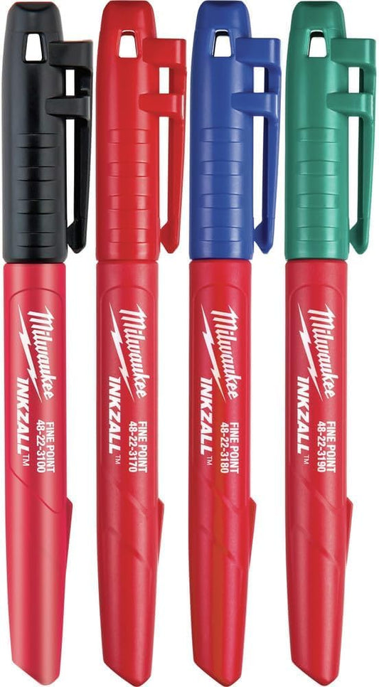 Milwaukee 48223106 INKZALL Fine Tip Colour Marker (Set of 4)