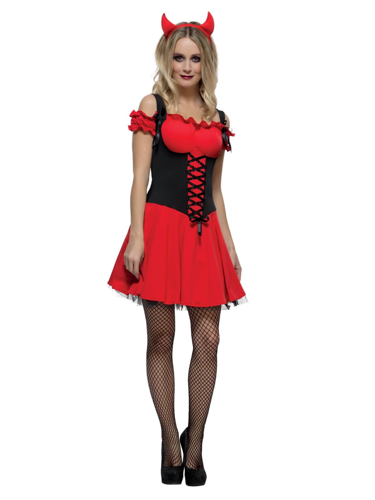 Smiffys Fever Wicked Devil Costume Red Dress with Horns 8-10
