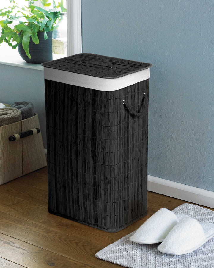 COUNTRY CLUB Rectangular Bamboo Laundry Hamper Basket with Lid Charcoal