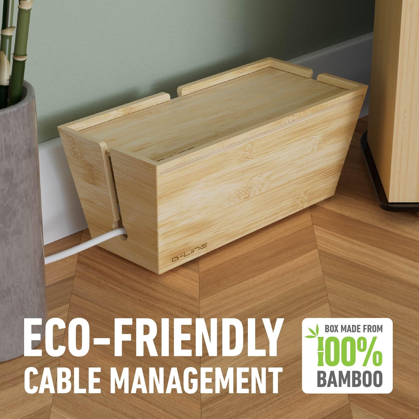 Bamboo Cable Tidy Box - Eco-Friendly Natural Wire Organiser with Lid