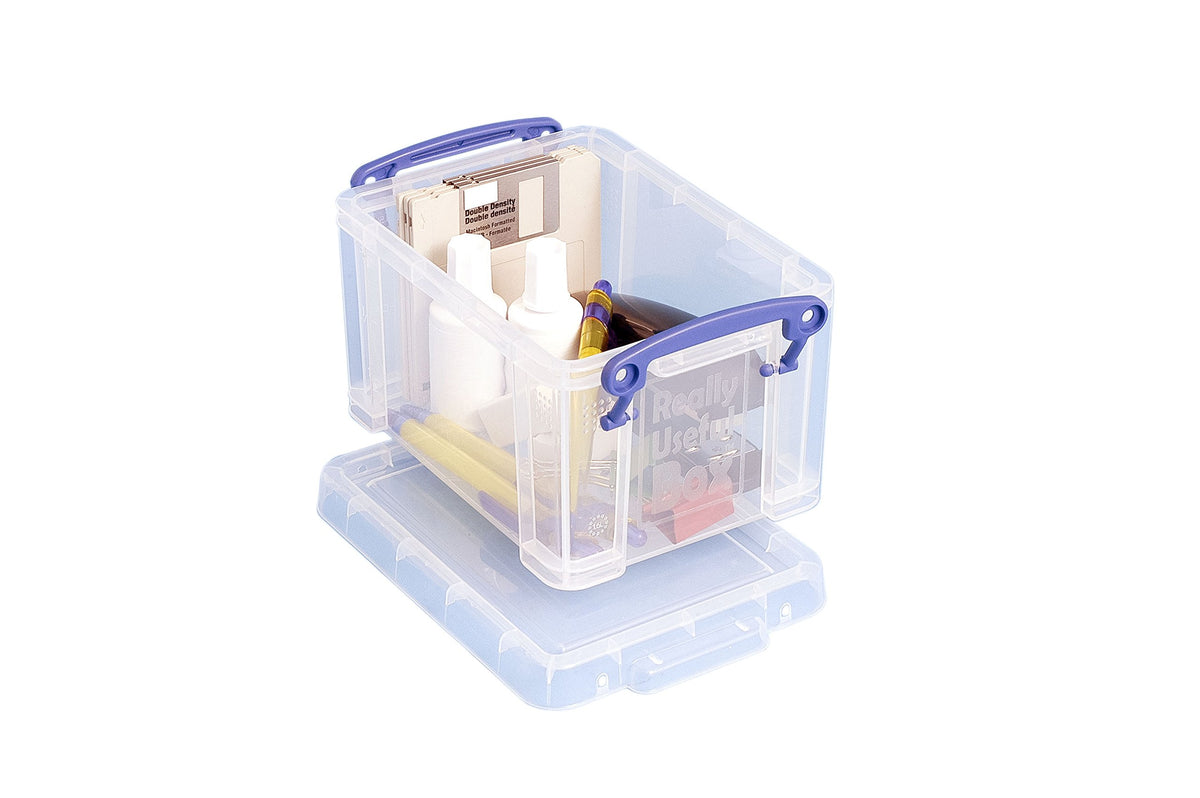 Really Useful Box 1.6 Litre Clear Plastic Storage Container 2x Pack with Clip Handles