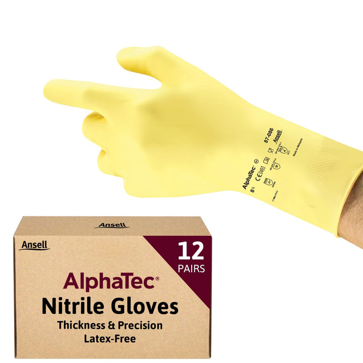 Ansell AlphaTec 87-086 Chemical Protection Gloves, Long Cuff Size L - 12 Pairs