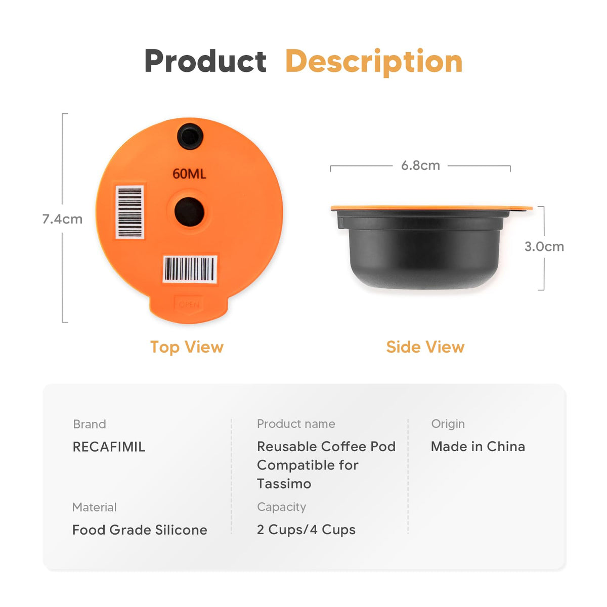 RECAFIMIL Reusable Coffee Capsule 180ml for Tassimo Machine