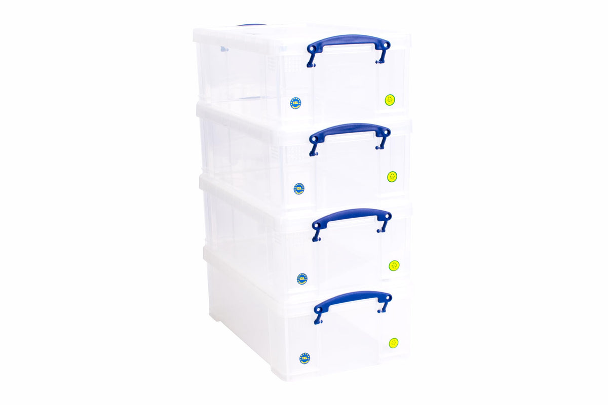 Really Useful Box 12 Litre Pack of 3, Clear Plastic Storage Container with Clip Handles & Lid