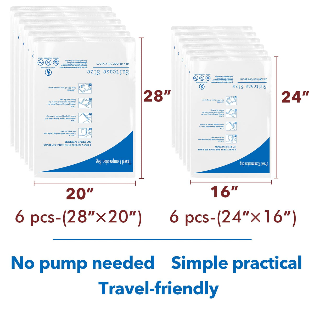 Vacuum Storage Bags 12 Pack Compression Sealer Travel Bags - Space Saver