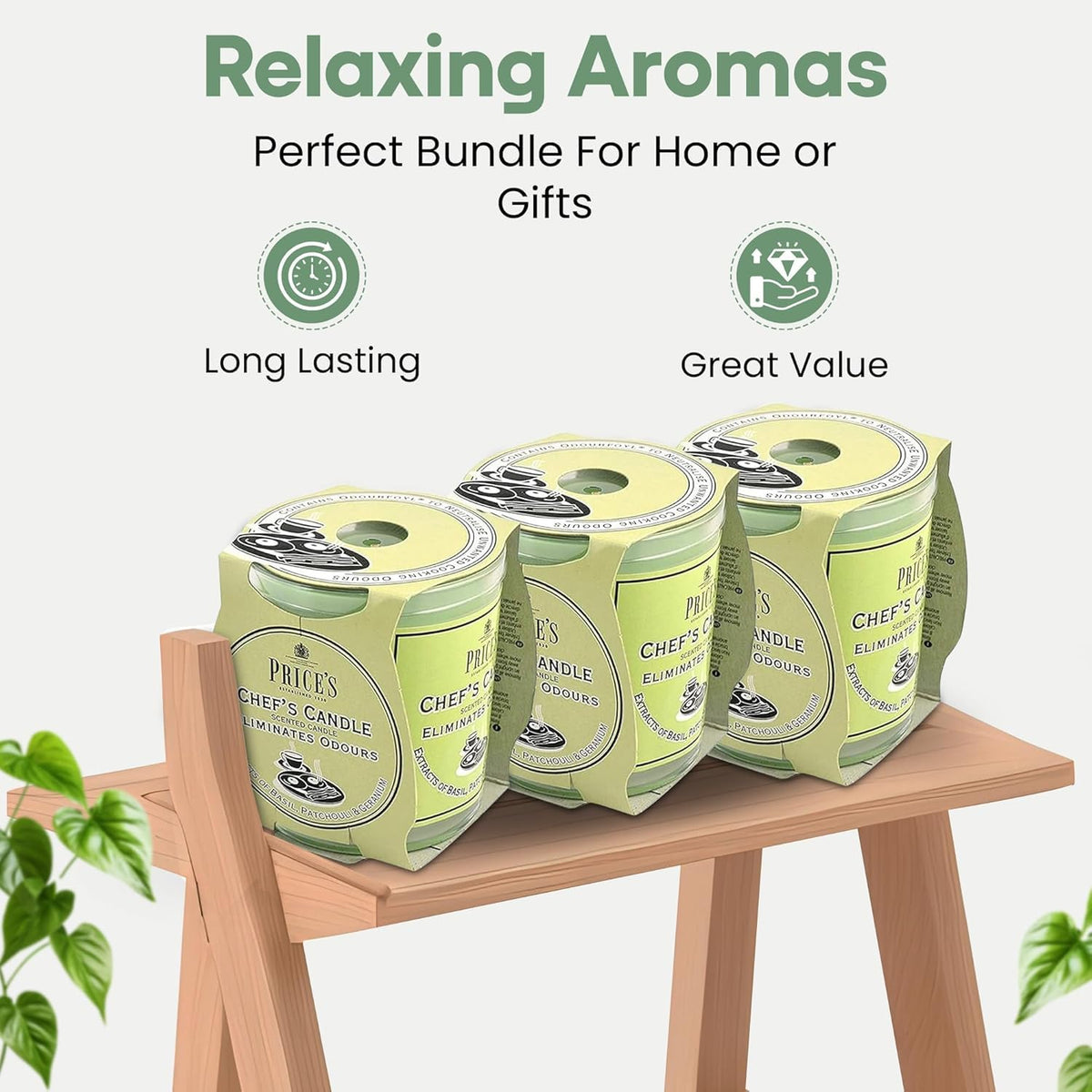 Price's Candles Set of 3 Fresh Air Odour Removing Jar Candles, Strong Chef