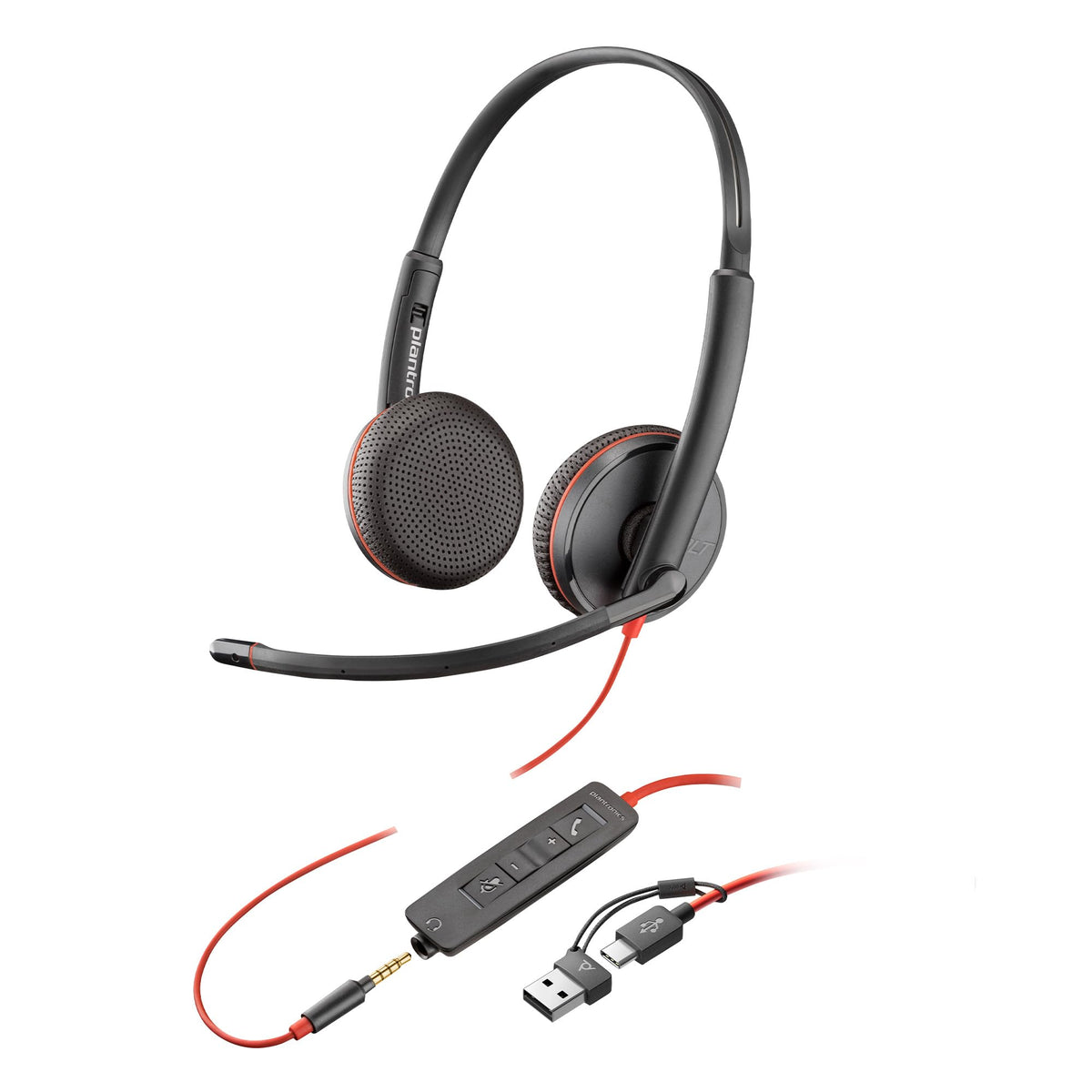 Poly Blackwire 3225 Wired Headset - Hi-Fi Stereo Sound - Noise-Canceling Mic - Connect to PC via USB-C to USB-A Adapter or 3.5mm Jack - Over-Ear Design - Works With Top Virtual Meeting Platforms