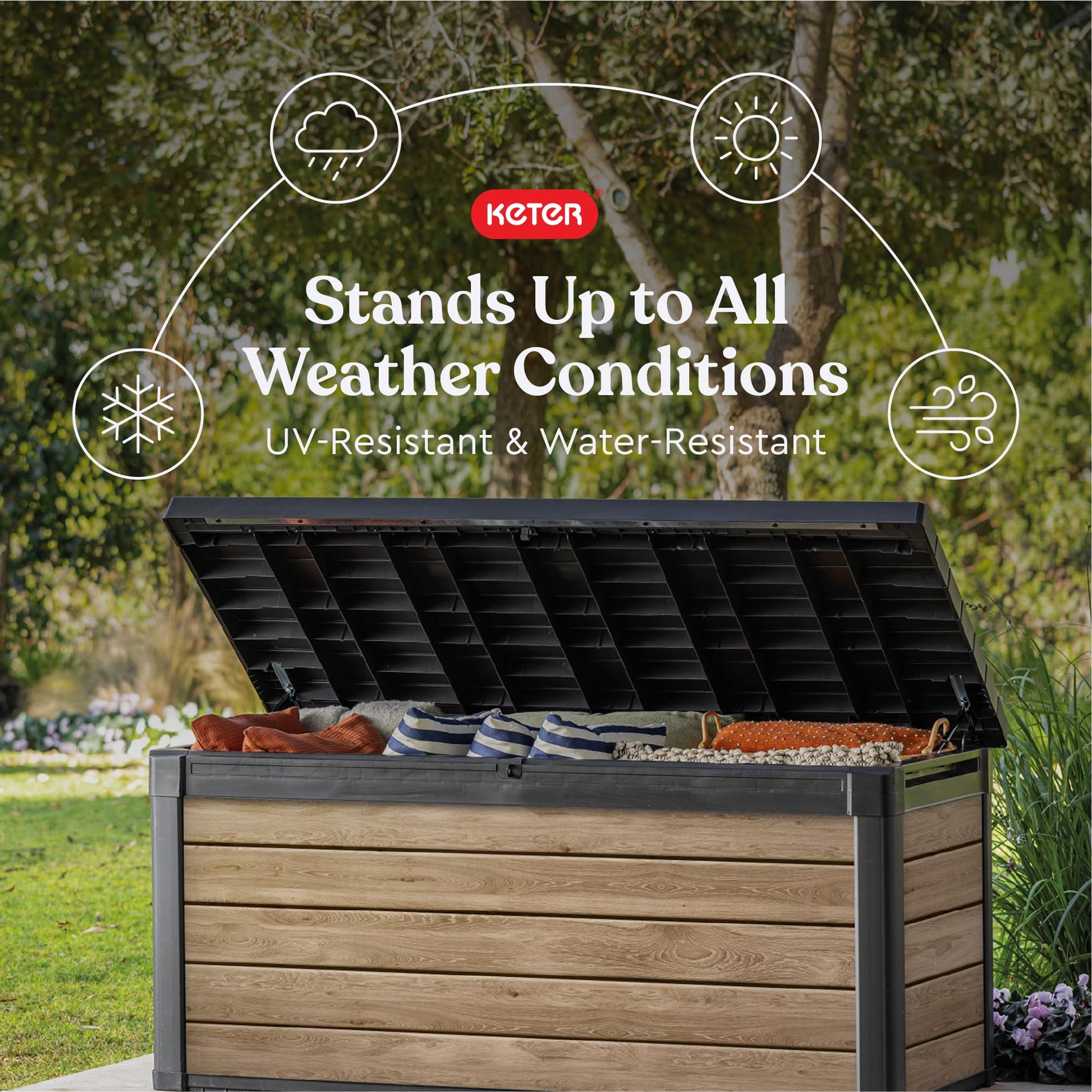 Keter Signature 570L Outdoor Storage Box Ashwood Brown Bench Seat