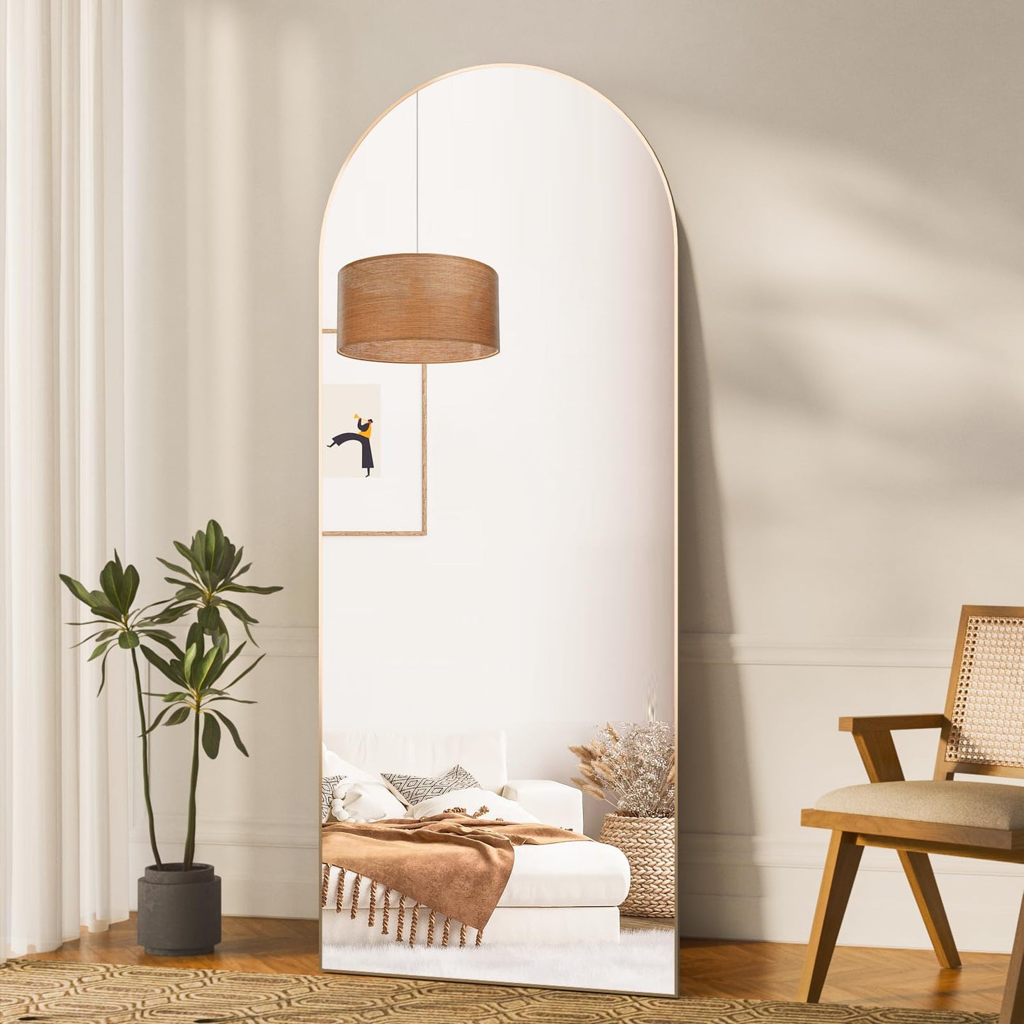 Large Gold Arch Floor Free Standing Mirror 165cm x 60cm Full Length Standing