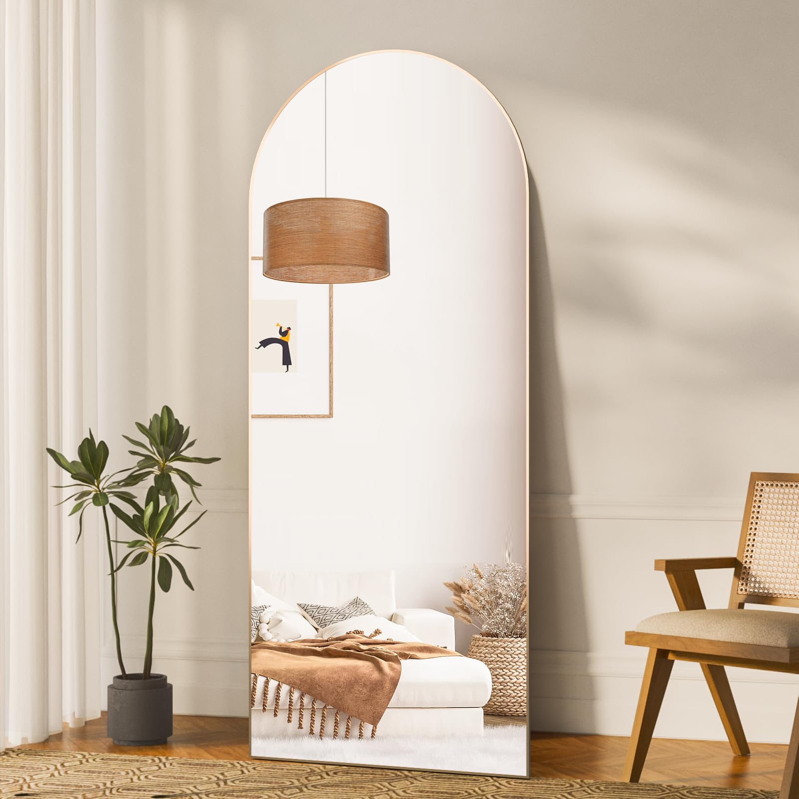 Large Gold Arch Floor Free Standing Mirror 165cm x 60cm Full Length Standing