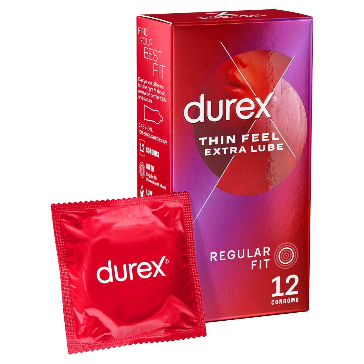 Durex Thin Feel Extra Lube 12 Condoms - Silicone Lubricated - Regular Fit
