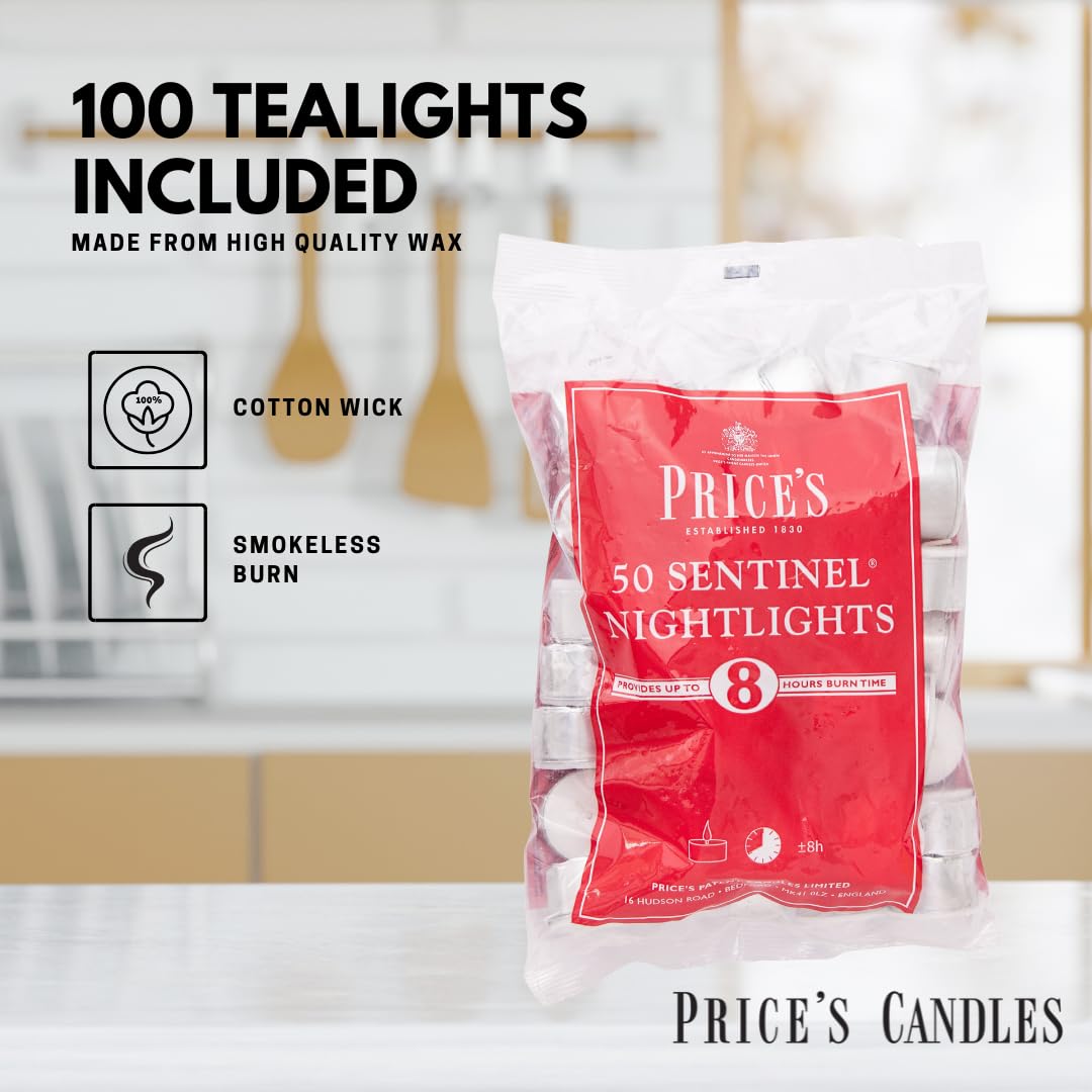 Price's Candles 100 Pack Sentinel Range 8 Hour Tea Lights Unscented